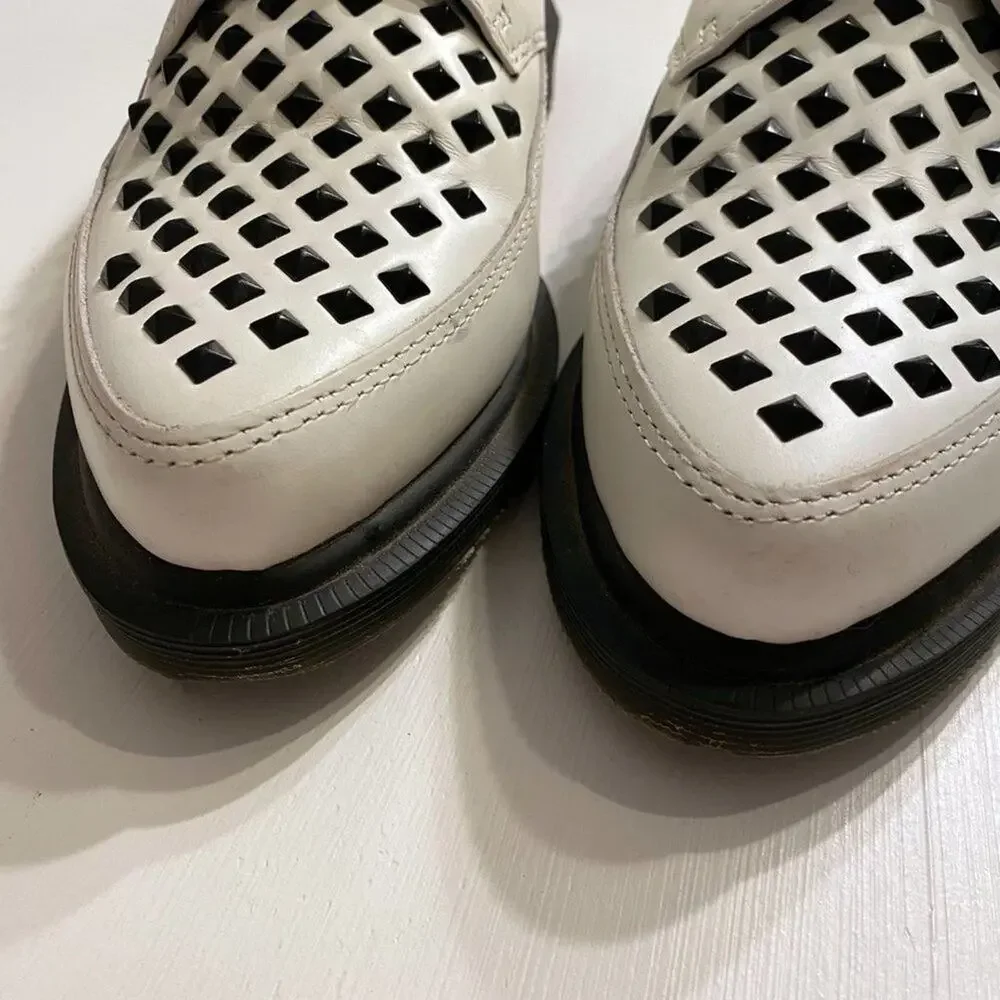 Dr. Doc Martens White Willis Creeper Studded Lace Up Loafer Unisex W-6 / M-5
